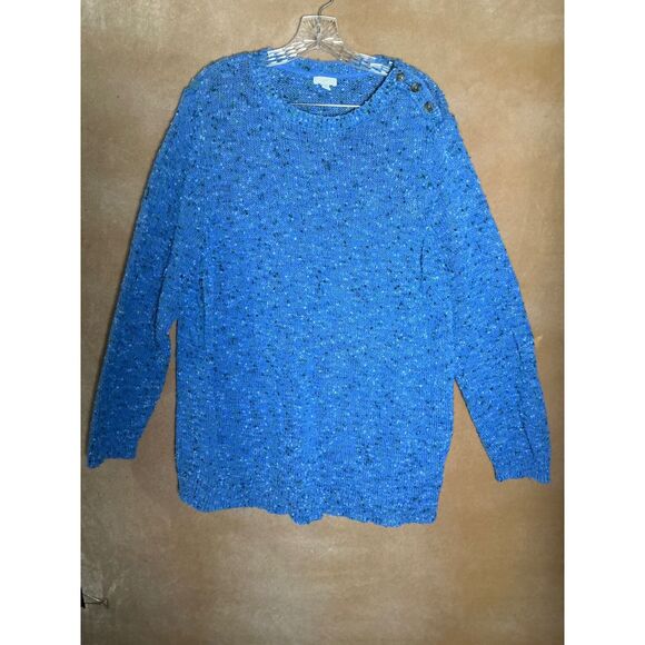 J Jill Blue Speckled Knit Sweater Button Shoulder Long Sleeve Women's 2X - Picture 2 of 9